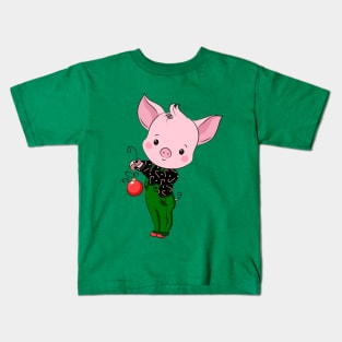 hipster christmas pig Kids T-Shirt